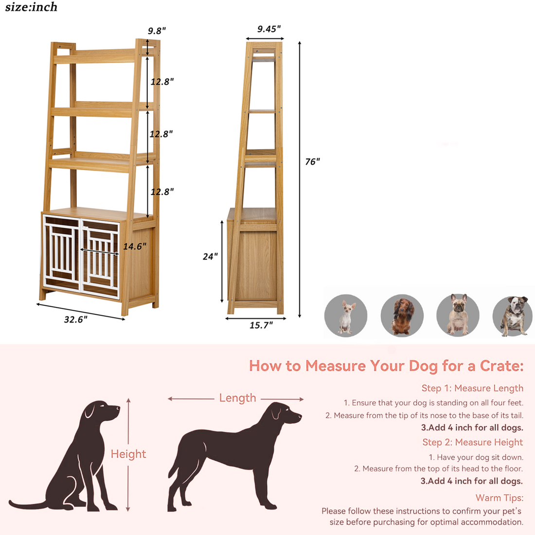 Modern Furniture Style 2 IN 1 Pet Friendly Dog Crate Ladder Bookcase